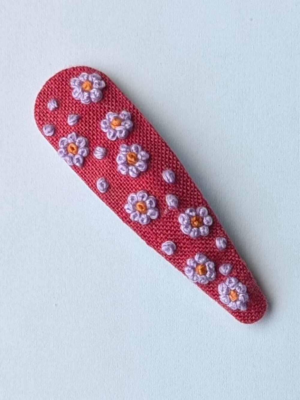 Ditsy Daisy on Pink hand embroidered linen cotton handmade hair clip